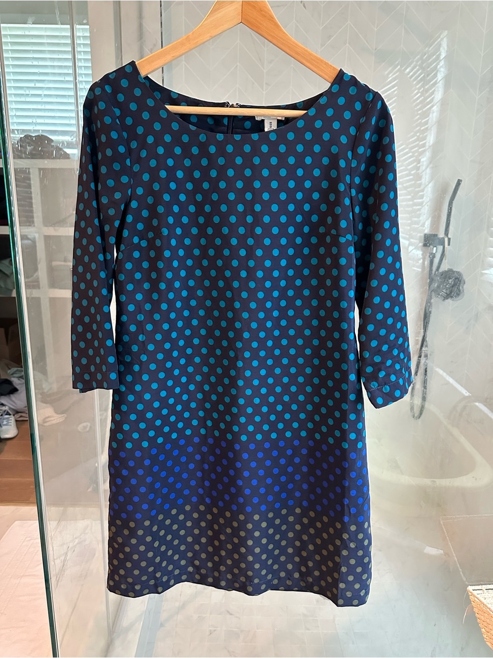 Old Navy Navy Shift Dress with Teal and Royal Blue Polka Dots